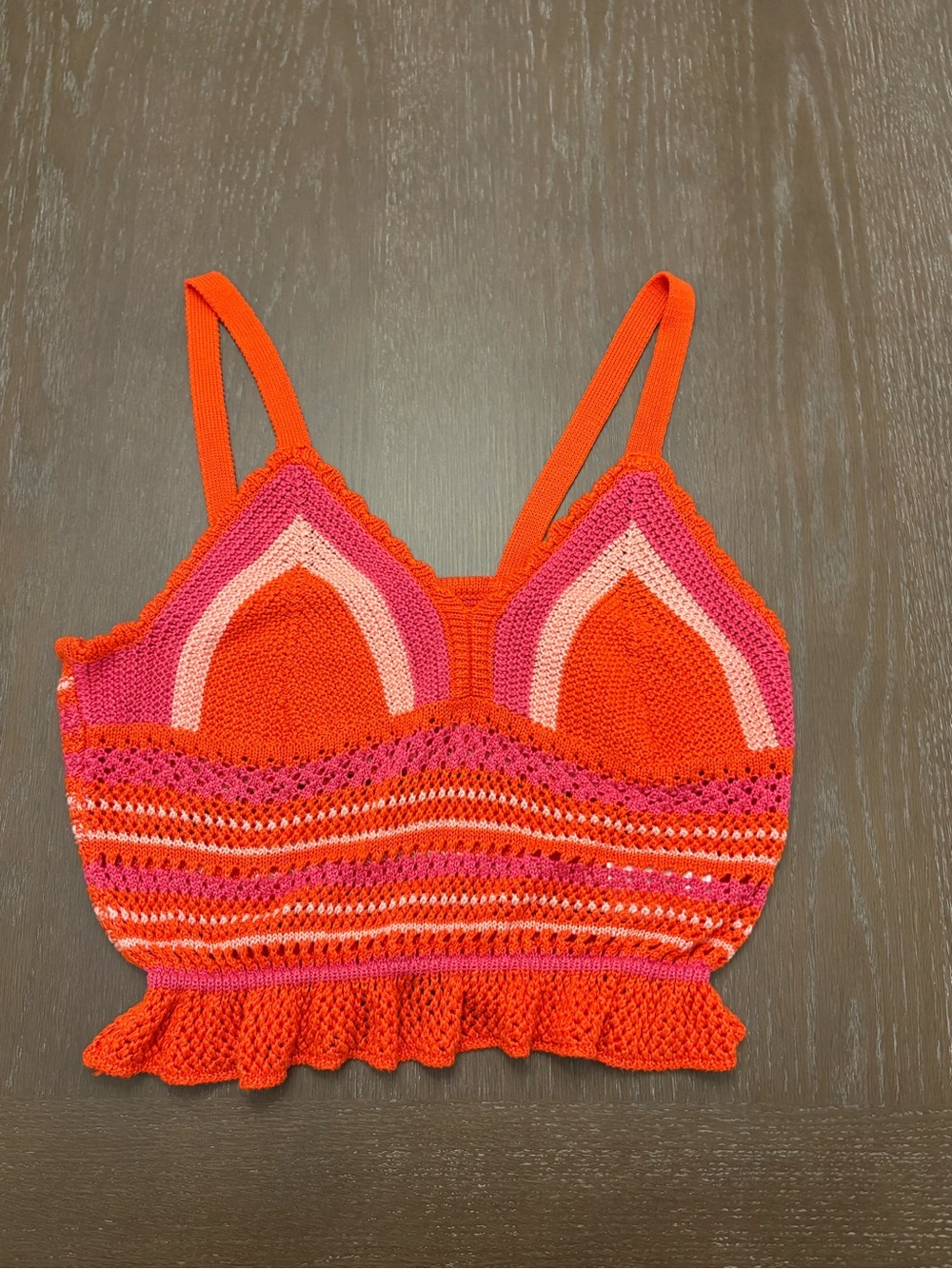 Madden NYC XL Crochet Knit Camisole Tank Top – Orange & Pink Stripe